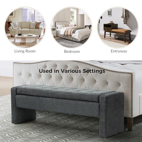 55" Modern Upholstered Storage Bench with Tufted Seat, Fabric Ottoman Bench for Bedroom, Entryway, or Living Room, Soft Close Hinge,Charcoal - color: Charcoal