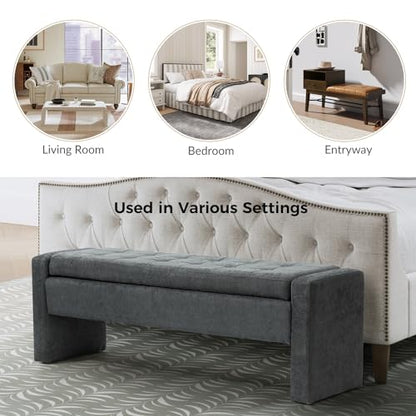 55" Modern Upholstered Storage Bench with Tufted Seat, Fabric Ottoman Bench for Bedroom, Entryway, or Living Room, Soft Close Hinge,Charcoal - color: Charcoal