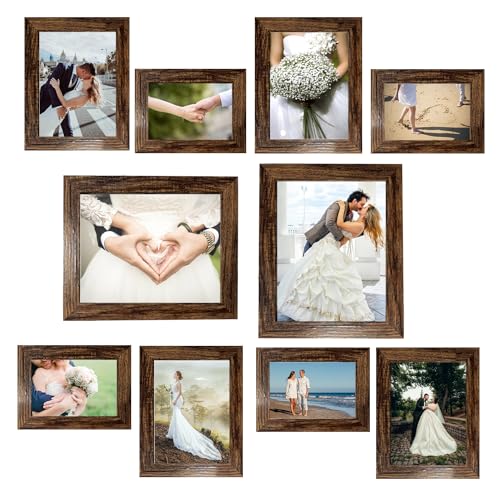 xnlkros Picture Frame Set 10 pack, Farmhouse Photo Frames, Gallery Wall Frame Collage, 8x10 5x7 4x6 Frames in 3 Different Finishes Picture Frames For Wall or Desk,Dark Brown - color: Dark Brown
