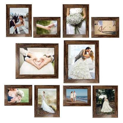 xnlkros Picture Frame Set 10 pack, Farmhouse Photo Frames, Gallery Wall Frame Collage, 8x10 5x7 4x6 Frames in 3 Different Finishes Picture Frames For Wall or Desk,Dark Brown - color: Dark Brown