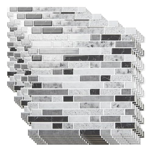 Art3d 10-Sheet Heavy-Duty Peel and Stick Backsplash, Waterproof Wall Tiles Stick on Kitchen Backsplash Living Space, Carrara Grey (Pack of 4) - color: Carrara Grey, size: 12 x 12 Inch (Pack of 4)