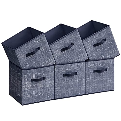 SONGMICS Storage Cubes, 13-Inch Non-Woven Fabric Bins with Double Handles, Set of 6, Closet Organizers for Shelves, Foldable, for Clothes, Misty Blue UROB033I01 - color: Misty Blue, size: 13 Inch-6 Pack