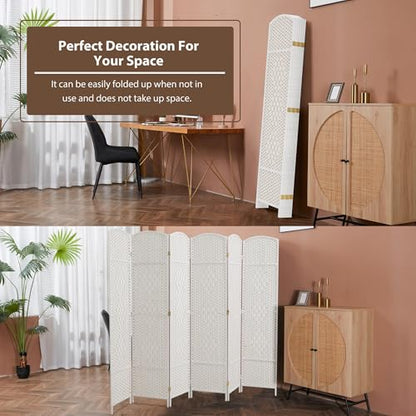 6 Panel Room Divider, 6 FT Wide Folding Screen Room Divider, Off White | Double Hinged Folding Screen Room Dividers for Patio Privacy - color: Off White, size: 6 Panels