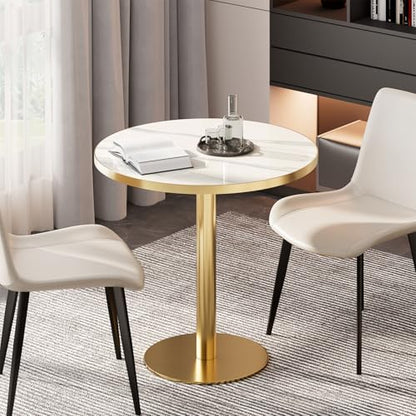 31.5" Circle Tulip Table with Sintered Stone Tabletop, Gold Edge & Pedestal | Modern Round Dining Table, Leisure Bistro Table for Kitchen, Small Places, Living Room, Cafe, Restaurant (Snow Peak Marble) - color: Snow Peak Marble (Golden Edge), size: Round