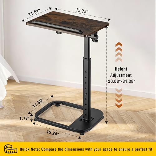 facka Adjustable Height TV Tray Table for Couch Eating, Laptop Small Spaces | C Shaped Flip-Top Couch Table, 9-Level 20-31 in Height Range, Rounded Corners, Sofa Side Table Brown - color: Brown