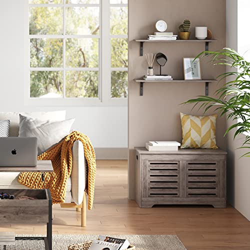 Long Wall Shelves, 31.5Inch Wooden Wall Mounted Shelves, Set of 2 | Floating Book Shelf with Metal Brackets, Easy Assembly, Max Load 22lbs, Wall Storage Ledges, Bedroom/Bathroom/Kitchen, Greige - color: Greige, size: 31.5 Inch
