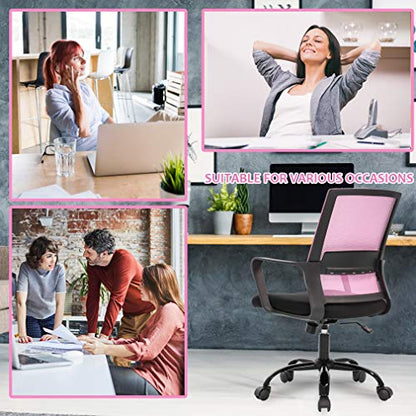 BestOffice Desk Chair Mesh Office Chair Ergonomic Computer Chair Executive Lumbar Support Adjustable Stool Rolling Swivel Chair,Pink - color: Pink, size: 1 Pcs