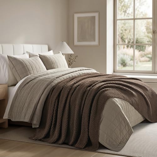EVERGRACEHOME Chunky Chenille Knit Throw Blanket, 90 x 90, Cocoa Brown | Sculpted Moss Stitch, Chic Modern Farmhouse, All-Season Warmth, OEKO-TEX® Certified, Oversized Queen for Couch, Bed, Sofa - color: Cocoa Brown, size: 90" X 90"