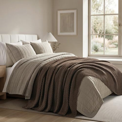 EVERGRACEHOME Chunky Chenille Knit Throw Blanket, 108x92, Cocoa Brown | Sculpted Moss Stitch, Chic Modern Farmhouse, All-Season Warmth, OEKO-TEX® Certified, Oversized King for Couch, Bed, Sofa - color: Cocoa Brown, size: 108" X 92"