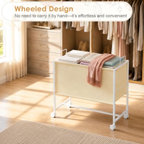 Rolling Laundry Basket with Wheels,Large Capacity Laundry Basket Cart | 130L Fabric Clothes Hamper Organizer Cart for Laundry Room Bedroom Bathroom Dorm,White - style: Large Oblong Cloth Bag—White