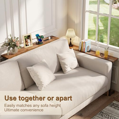 keomaisyto 2 Pack Narrow Sofa Table with Power Outlets, 22"-32" Height Adjustable Behind Couch Table, Skinny Console Table for Living Room,78.8" Long x 5.9" Wide, Rustic Brown