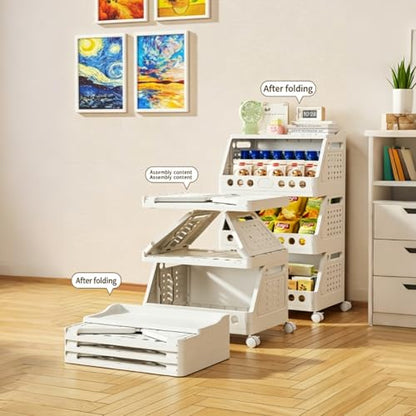 UFORU 4 Tier Rolling Storage Cart,Plastic Open Storage Basket with Wheels | Rolling Storage Shelf for Kitchen,Bathroom,Bedroom and Living Room,Versatile Home Organization for Books,Toys