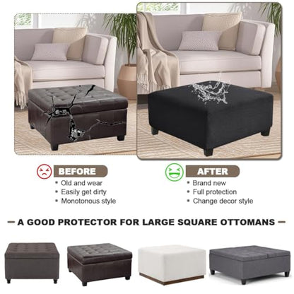 Levoberg Waterproof Square Ottoman Cover Large Square Folding Storage Ottoman Bench Slipcovers Footrest Stool Covers Oversized Ottoman Coffee Table Covers Cube with Elastic Bottom XL Black - color: Black, size: Square-XL