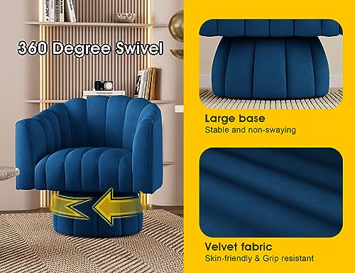 Dewhut Swivel Accent Chair, Barrel Accent Chair, Velvet, Navy | Velvet Upholstered Round Arm Chair with 360° Swivel Base, Mid Century Modern Living Room Chair, Easy Setup - color: Navy