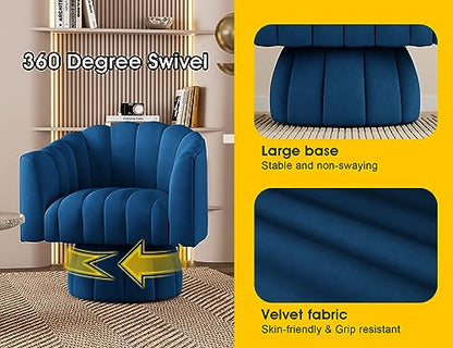 Dewhut Swivel Accent Chair, Barrel Accent Chair, Velvet, Navy | Velvet Upholstered Round Arm Chair with 360° Swivel Base, Mid Century Modern Living Room Chair, Easy Setup - color: Navy