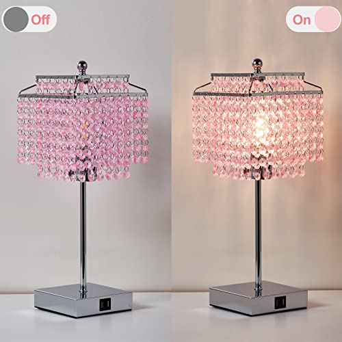 Luvkczc Set of 2 Bedside Pink Crystal Table Lamp, Touch Control Crystal Lamp, Dimmable Lamp for Bedroom, Girl Living Room, 6W B11 Bulb Included - color: Pink (2 Pack)