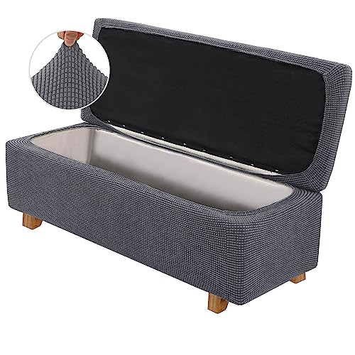 2-Piece Stretch Ottoman Covers – Rectangle Slipcovers for Folding Storage Stools, Non-Slip Elastic Bottom, Soft Fabric Furniture Protectors (Grey, X-Large) - color: Grey, size: X-Large