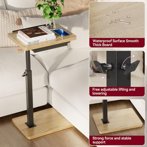 IBUYKE C Shaped Side Table, Angle Adjustable, 360° Swivel Height Adjustable End Table for Small Spaces, for Phone Computer & Tablet, Modern Small Coffee Snack Table for Sofa/Bed, Natural UTVT004R | 360° Swivel Height Adjustable,Side End Table for Small Sp