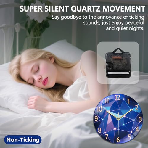 Light Geometric Wall Clocks Battery Operated, 12" Round Clock | Non Ticking Decorative Clock, Ocean Pattern Glass Design for Living Room, Kitchen, Bedroom & Bathroom Decor - style: Light Geometric Pattern