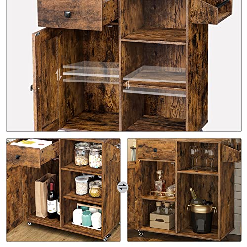 HOOBRO Kitchen Island, Storage Cabinet with Drawer, Kitchen Cart with Spice and Towel Rack, Saving Space, Easy Assembly, for Living Room, Rustic Brown BF12ZD01 - color: Rustic Brown
