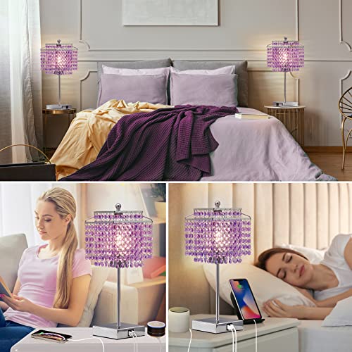 Luvkczc Purple Bedside Crystal Table Lamp Set of 2, Touch Control Lamps,Dimmable Lamp with Crystal Shade for Bedroom, Girl Living Room, 6W B11 Bulb Included - color: Purple, 2 Pack