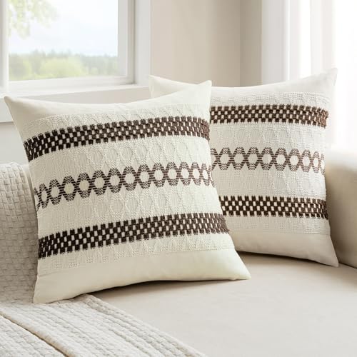 MIULEE Set of 2 Dark Brown Boho Decorative Pillow Covers 18x18 Inch | Fall, Farmhouse Couch Throw Pillows, Modern Spring Cotton Cushion Covers, Macrame Woven Home Decor for Bed Sofa Chair - color: Dark Brown, size: 18" x 18" (Pack of 2)