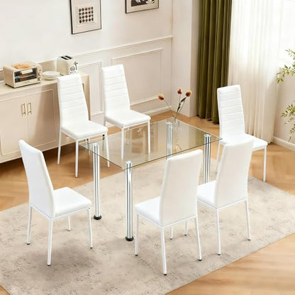 Karl home White Dining Chairs Set of 6, PU Leather & High Back | Kitchen chairs with padded seats & foot cap protection for dining kitchen living room,300lbs capacity,space-saving - color: White, size: Set of 6