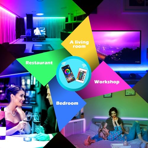 Led Strip Lights,20ft Led Light Strips Music Sync Color Changing RGB Led Strip Built-in Mic,Bluetooth App Control LED Rope Lights with Remote,5050 RGB Led Lights for Bedroom,Home,TV,Party,Christmas - size: 20FT