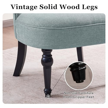 Upholstered Accent Chair, French Country Side Chair (1, Light Blue) | with Tufted Backrest, Thick Padded Seat and Solid Wood Legs for Bedroom, Living Room, Vanity & Reading Nook - color: Light Blue