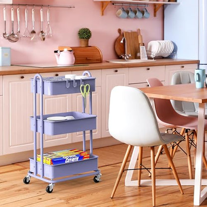 Simple Houseware 3-Tier Heavy Duty Metal Utility Rolling Cart, Purple - color: Purple