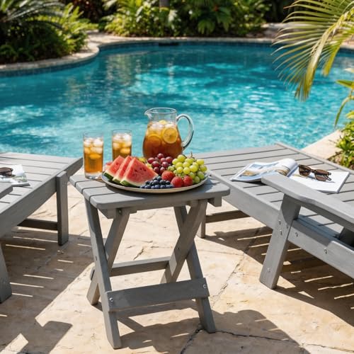 Folding Outdoor Side Table,Small HDPE Patio Table,All-Weather Compact Portable End Table for Patio,Porch,Pool,Grey,11.8" D x 15.7" W x 15.7" H - color: Grey
