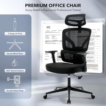 Ergonomic Office Chair Mesh – Adjustable Lumbar 3D Armrests High-Back Desk | Breathable Mesh Backrest; Seat Height & Tilt-Angle Adjustment; Smooth-Rolling Casters; Easy To Assembly, For Home, Office - color: Black-p
