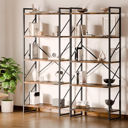 Shintenchi 5 Tiers Bookshelf, Classically Tall Bookcase Shelf, Industrial Book Rack, Modern Book Holder in Bedroom/Living Room/Home/Office, Storage Rack Shelves for Books/Movies-Rustic Brown - color: Rustic Brown