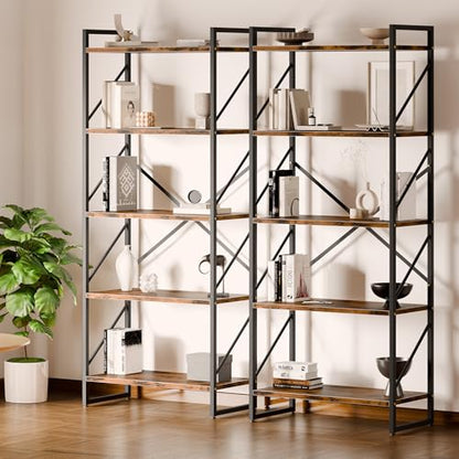 Shintenchi 5 Tiers Bookshelf, Classically Tall Bookcase Shelf, Industrial Book Rack, Modern Book Holder in Bedroom/Living Room/Home/Office, Storage Rack Shelves for Books/Movies-Rustic Brown - color: Rustic Brown