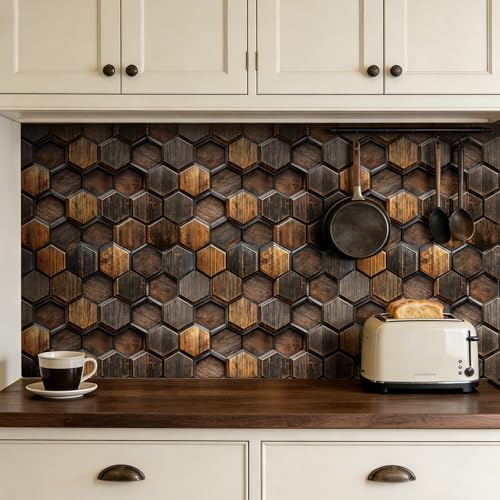 17.5x393 Dark Brown Wood Peel and Stick Wallpaper Log Cabin Wallpaper Decorative Contact Paper Patterns Wood Grain Renter Friendly Backsplash Kitchen Tiles Geometric 3D Wall Covering Accent - size: 17.5x393 Inch