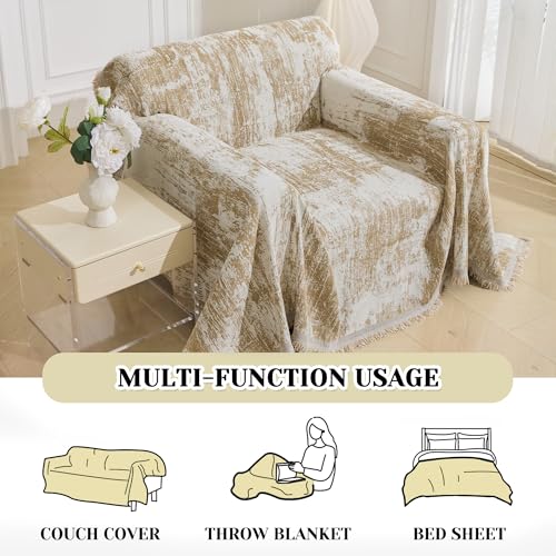 Small Couch Cover Oversized Recliner Covers Washable Armchair Sofa Cover for Dog, Chenille Khaki Abstract Geometric Jacquard Sofa Throw Cover Durable Modern Single Sofa Slipcovers, 71" X 91" - color: U-khaki Abstract, size: 71"x 91"