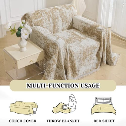 Small Couch Cover Oversized Recliner Covers Washable Armchair Sofa Cover for Dog, Chenille Khaki Abstract Geometric Jacquard Sofa Throw Cover Durable Modern Single Sofa Slipcovers, 71" X 91" - color: U-khaki Abstract, size: 71"x 91"