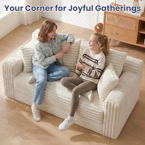 3-in-1 Convertible Sofa Bed: Boneless Loveseat Sleeper & Folding Couch Bed with 4 Pillows & Detachable Cushion,Furry Futon Couch for Bedroom,Apartment,Office and Living Room, No Assembly,Beige - color: D-beige, size: Loveseat Sofa