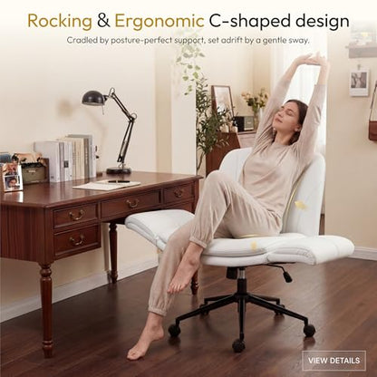 Dowinx Criss Cross Chair with Five-Level Adjustable Arms and Wheels - Comfortable Ergonomic PU Leather Swivel Vanity Chair - Computer Makeup Gaming Chair for Home Office, Bedroom, Vanity Room (Beide) - color: Cream White