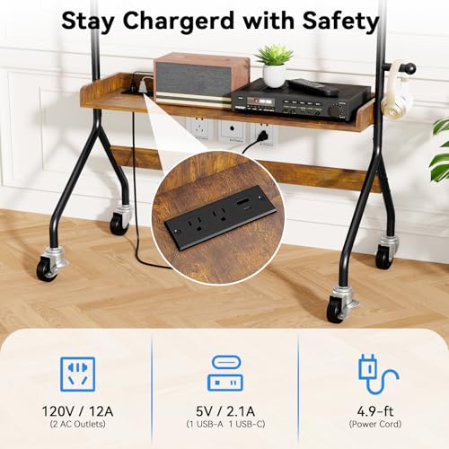 Rolling TV Stand with Power Outlet for 32-75 Inch TV - V1 | Mobile TV Cart, Load Bearing 110Lbs TV, Easel Portable TV Stand on Wheels with Shelf for Bedroom, Corner, Living Room