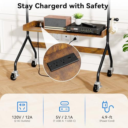 Rolling TV Stand with Power Outlet for 32-75 Inch TV - V1 | Mobile TV Cart, Load Bearing 110Lbs TV, Easel Portable TV Stand on Wheels with Shelf for Bedroom, Corner, Living Room