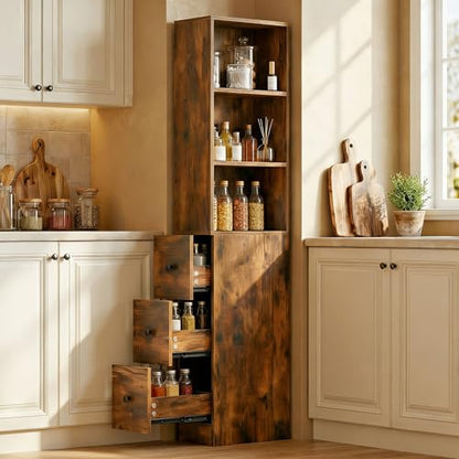 ARTETHYS Tall Slim Bathroom Storage Cabinet with Adjustable Shelves Rustic | Slim Free Standing Space Saver Organizer for Living Room Kitchen, 3 Drawers - color: Rustic