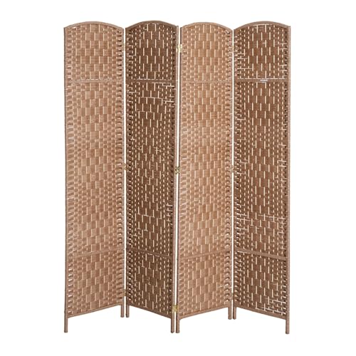 Folding Room Divider, 6Ft Tall Privacy Screen, Hand-Woven Wicker Style Freestanding Wall Partition for Home Office Bedroom, No Assembly Required - color: Natural, size: 4 Panel