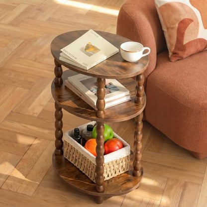 3-Tier Oval Side Table with Solid Wood Legs, Small End Table with Storage Shelves for Living Room Bedroom, Modern Night Stand Accent Table for Small Spaces, Easy Assembly - size: Oval(12.6''x15.7''x22.8'')