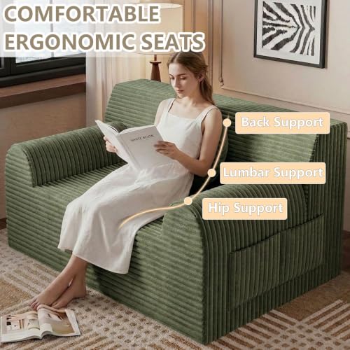 42" Boneless Oversized Chair with Side Pocket, Sofa Small Single Couch in a Box, Deep Seating Boneless Chair for Bedroom Living Room Office Apartment, No Assembly, Green - color: Green, size: 42'' Style 3