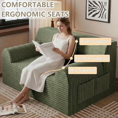 42" Boneless Oversized Chair with Side Pocket, Sofa Small Single Couch in a Box, Deep Seating Boneless Chair for Bedroom Living Room Office Apartment, No Assembly, Green - color: Green, size: 42'' Style 3