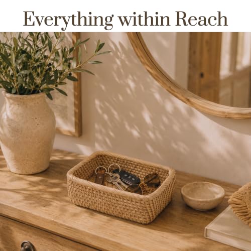 Yangqihome Natural Rattan Storage Baskets, Rectangular Woven Fruit Baskets, Decorative Wicker Basket and Small Baskets for Organizing (Set of 3) - size: Natural S / M / L