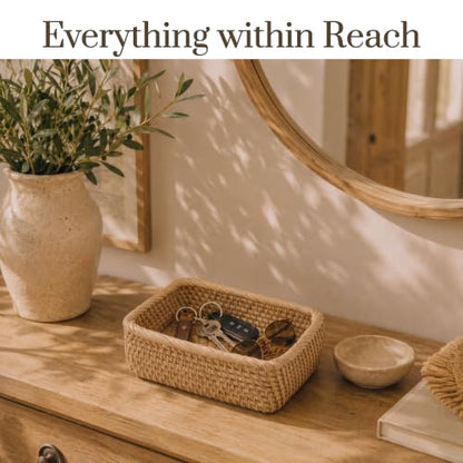 Yangqihome Natural Rattan Storage Baskets, Rectangular Woven Fruit Baskets, Decorative Wicker Basket and Small Baskets for Organizing (Set of 3) - size: Natural S / M / L
