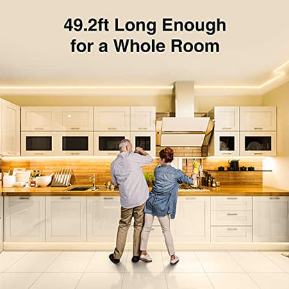 Onforu Warm White LED Strip Lights, 49.2ft 3000K Warm White Dimmable Strip Lighting, 2835 LEDs Tape Light, Flexible Ribbon Light for Kitchen Cabinet Bedroom Wardrobe,15m 12V Adhesive Rope Light