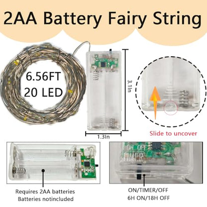 6 Pack Fairy String Lights with Timer, 2AA Battery Operated, IP65 Waterproof, 20 Warm White LED Copper Wire for Indoor Outdoor Decor - size: 6PACK-2AA Battery -6.56FT/20LED-Warm white